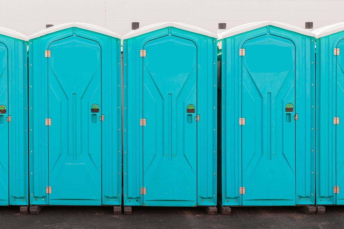 Industrial portable restroom units at a plant in Medford, Oregon