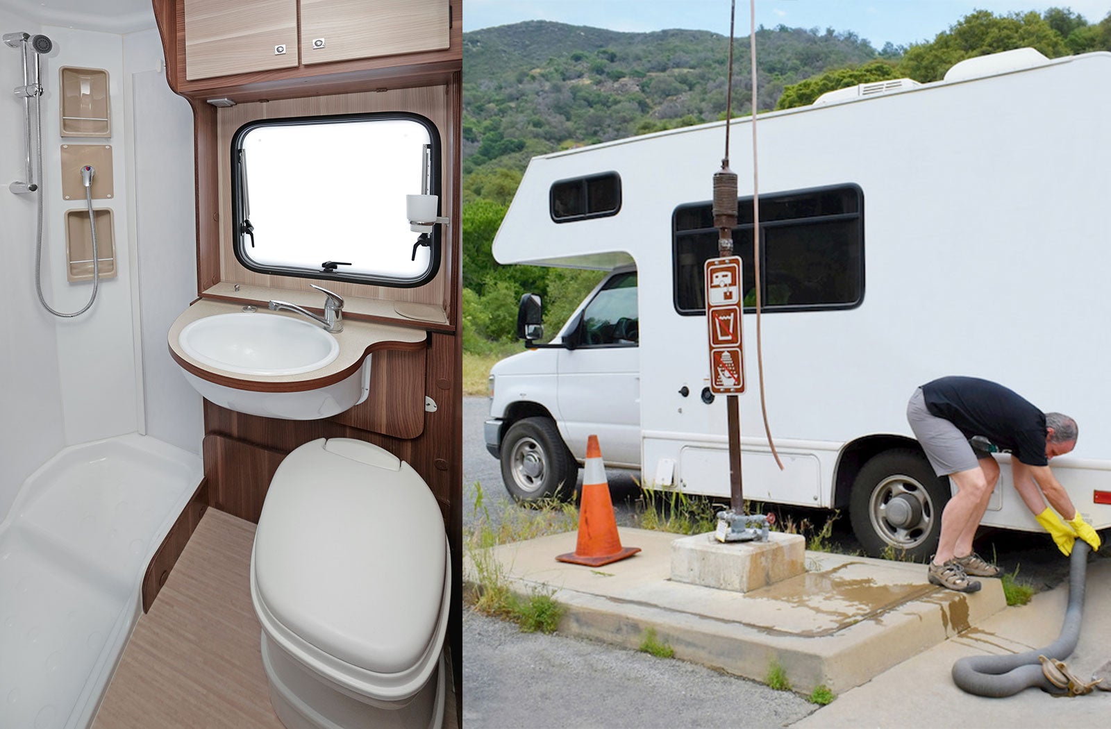 Portable RV/camper toilet and holding tank setup in Medford, Oregon